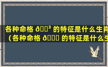 各种命格 🐳 的特征是什么生肖（各种命格 🐟 的特征是什么生肖和动物）